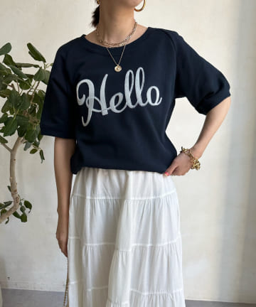 DOUDOU(ドゥドゥ) Helloフワリー刺繍半袖スウェット