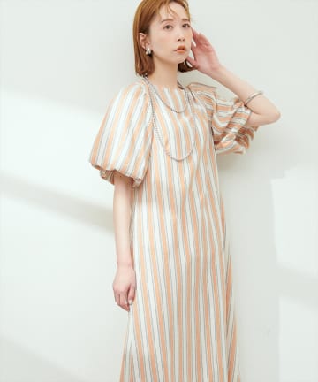 natural couture(ナチュラルクチュール) 袖ボリュームバックシャンワンピース