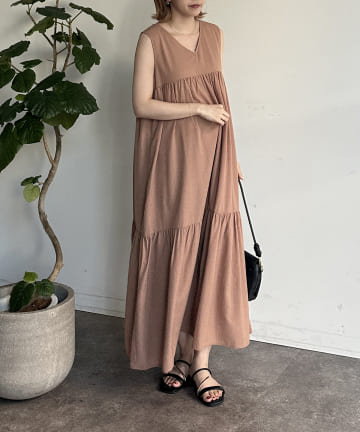 Thevon.(ゼヴォン) バックリボン楊柳ノースリティアードワンピース