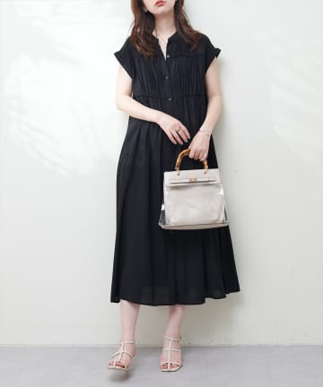 natural couture(ナチュラルクチュール) ギャザーデザイン楊柳シャツワンピース