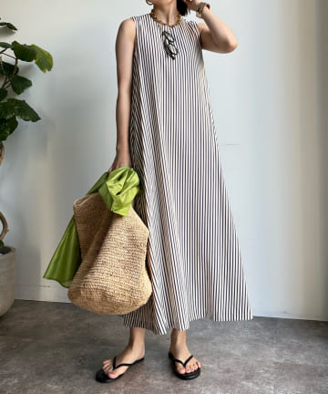DOUDOU(ドゥドゥ) 【WEB限定】ストライプノースリーブワンピース