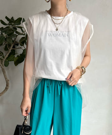 DOUDOU(ドゥドゥ) 【WEB限定】チュールロゴレイヤーデザインTEE