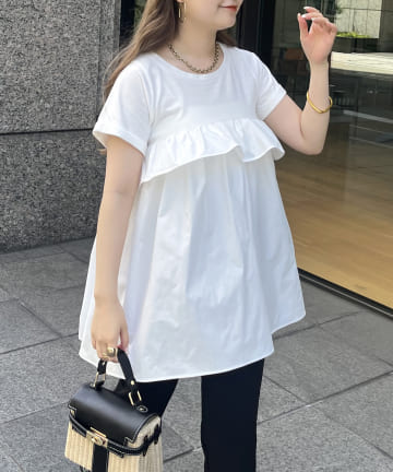 フリルギャザーぺプラムTシャツ