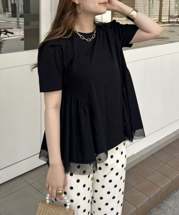 サイドチュール袖タックTシャツ