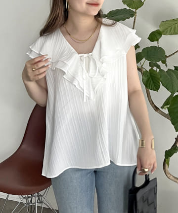 prose verse(プロズヴェール) フロントリボンラッフルフリルブラウス