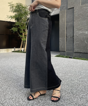 Thevon.(ゼヴォン) カラードッキングロングデニムスカート