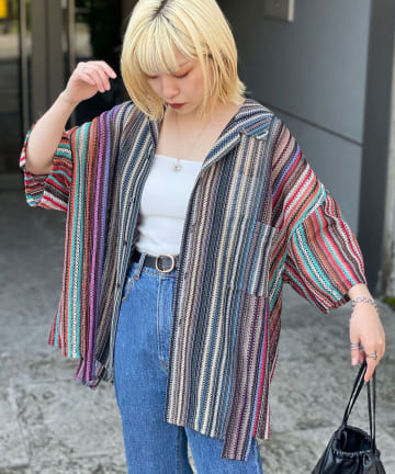 バルファレース切替デザインメッシュシャツ