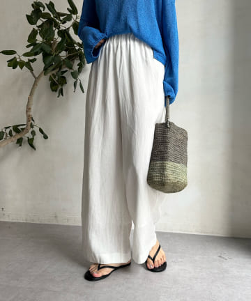DOUDOU(ドゥドゥ) 【WEB限定】 ウエストデザイン麻レーヨンワイドパンツ