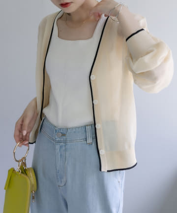 PUAL CE CIN(ピュアルセシン) 配色シアーカーディガン