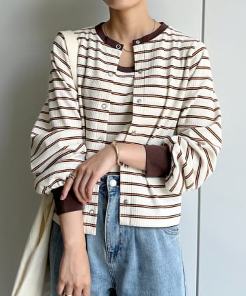 CPCM(シーピーシーエム) インナーセットワッフルボーダーカーディガン