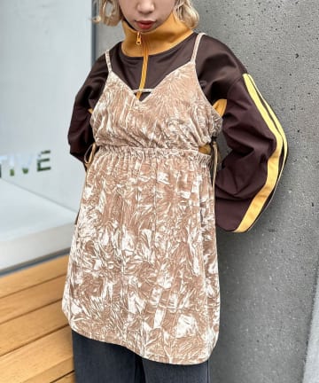 サイドカットアウトベロアチュニックキャミワンピ