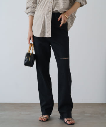 【YANUK/ヤヌーク】ダメージストレートデニム LEA ブラック