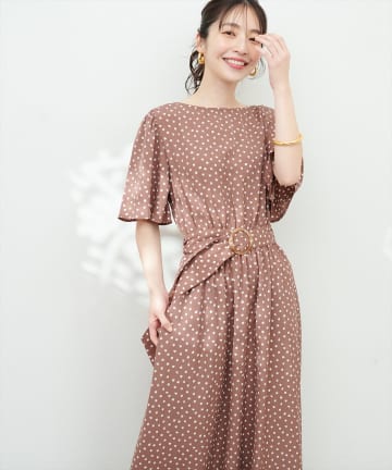 natural couture(ナチュラルクチュール) 新色追加 / WEB限定アイテム / フレア袖太ベルトワンピース
