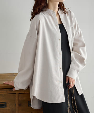 【ユニセックス】テックリネンバンドカラーシャツ