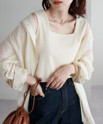 【前後2WAY】リブスクエアタンクトップ