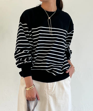 un dix cors(アンディコール) ストレッチヤーンボーダープルオーバー