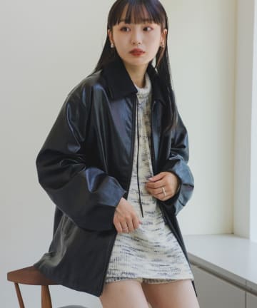 *2WAY襟付きフェイクレザージャケット