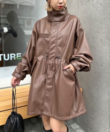 フェイクレザーモッズコート