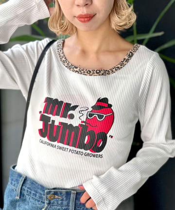 CIAOPANIC(チャオパニック) 【HELLO.SANFRANCISCO/ハローサンフランシスコ】コラボASSレオパードパイピングロンTEE