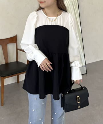 【M・Lサイズ展開有り】ビスチェドッキングペプラムブラウス
