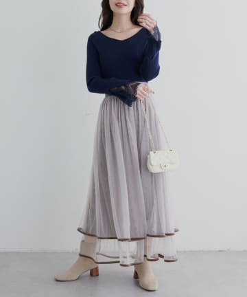 natural couture(ナチュラルクチュール) 裾ベロアチュールティアードスカート