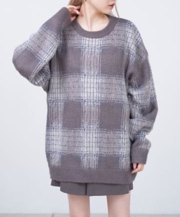 *【WHIMSIC】チェックシャギーニットプルオーバー