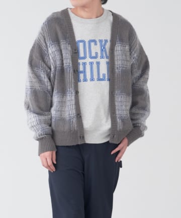 *【WHIMSIC】チェックシャギーニットカーディガン