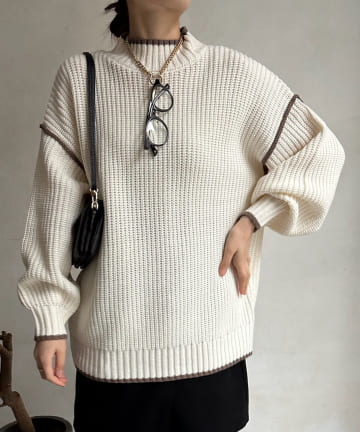 DOUDOU(ドゥドゥ) 【WEB限定】バイカラーモックネックプルオーバー