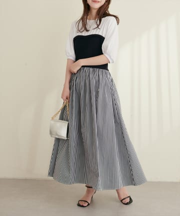 natural couture(ナチュラルクチュール) ニットカットコンビワンピース