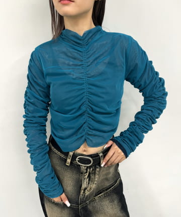 【Six M/シックスエム】ギャザー2WAY L/Sトップス