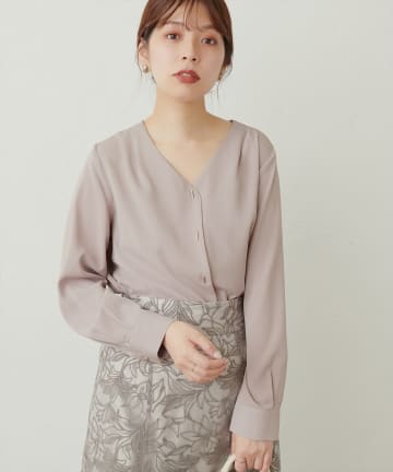 natural couture(ナチュラルクチュール) プチプラちびバー釦とろみブラウス