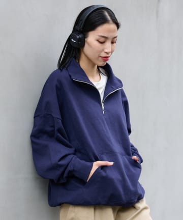 【UNISEX】裏毛スウェットハーフジップ