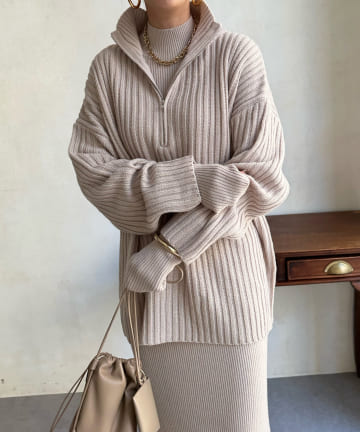 OUTLET(アウトレット) 【DouDou】ハーフジッププルオーバー＋ニットワンピースセット