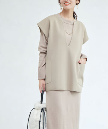 Chez toi(シェトワ) スリットネックニットプルオーバー×ニットワンピース