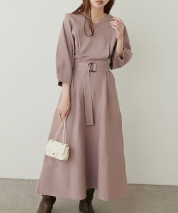 ランタンスリーブポリニットワンピース