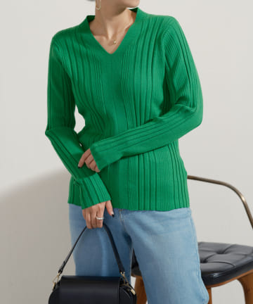 Jena　espace merveilleux(ジェナ　エスパスメルヴェイユ) ランダムリブVネックニット