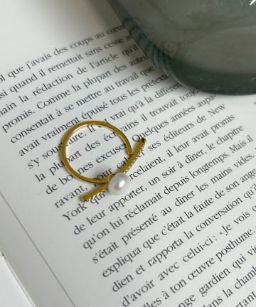 【WEB限定】淡水パール×キュービックジルコニアラインリング