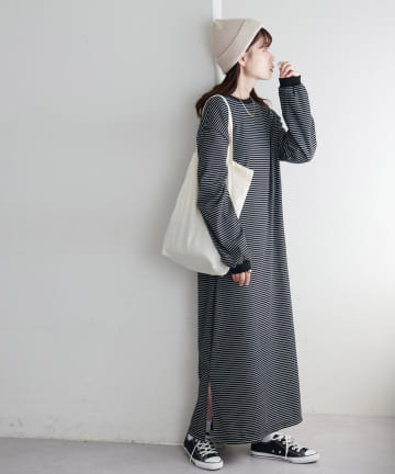 【WEB限定】ワッフルボーダーワンピース