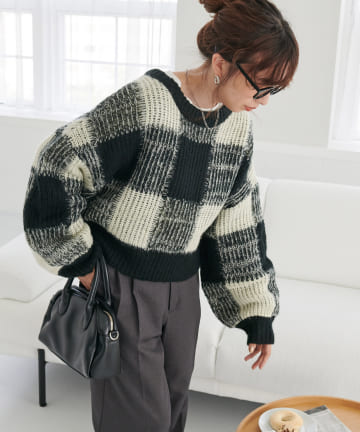 【WEB限定】チェックニットプルオーバー≪前後2WAY≫