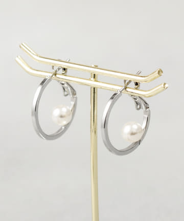 パール付メタルフープピアス