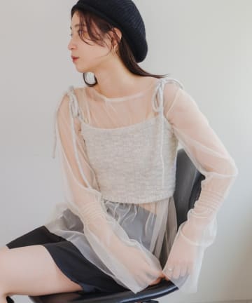 *【着回し可能/WEB限定】チュールシャーリングTEE＆ニットビスチェSET