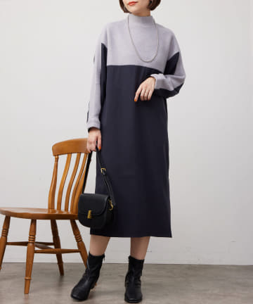 Chez toi(シェトワ) 起毛×布帛切替ワンピース
