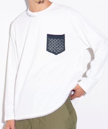 FREDY & GLOSTER(フレディ アンド グロスター) 【GLOSTER】ニットポケット ハンドステッチ長袖Tシャツ ワンポイント