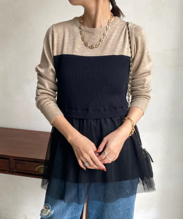 DOUDOU(ドゥドゥ) 【WEB限定】ビスチェレイヤード風ニット