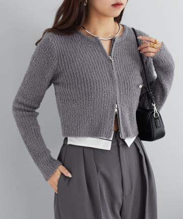 NICE CLAUP / OLIVE des OLIVE OUTLET(ナイスクラップ  / オリーブ デ オリーブ アウトレット) 【人気シリーズ】フェザーヤーンWZIPニット