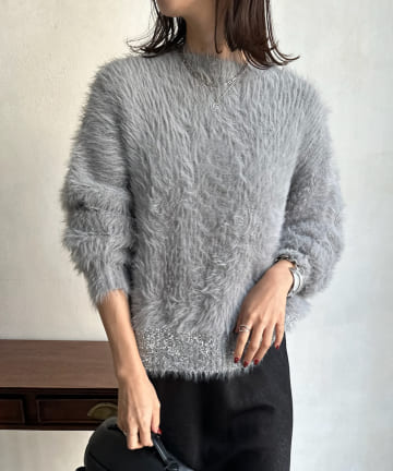 DOUDOU(ドゥドゥ) 【WEB限定】前後2WAYラメシャギー切替ニット
