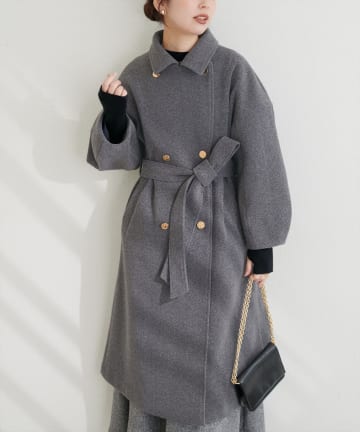 natural couture(ナチュラルクチュール) べこべこ金釦2WAYスタンドコート
