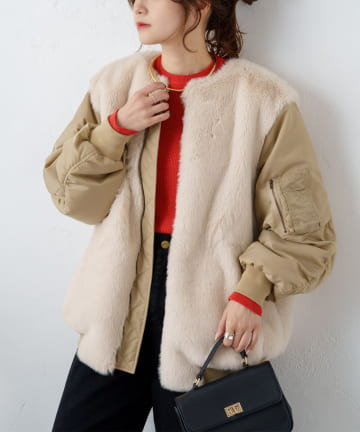 NICE CLAUP / OLIVE des OLIVE OUTLET(ナイスクラップ  / オリーブ デ オリーブ アウトレット) 【pual ce cin】フェイクファーMA-1ジャケット