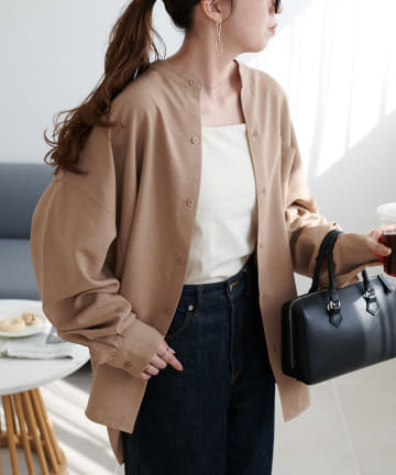 【ユニセックス】テックリネンバンドカラーシャツ