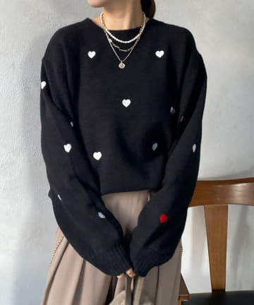 DOUDOU(ドゥドゥ) 【WEB限定】 ハート刺繍ニット
